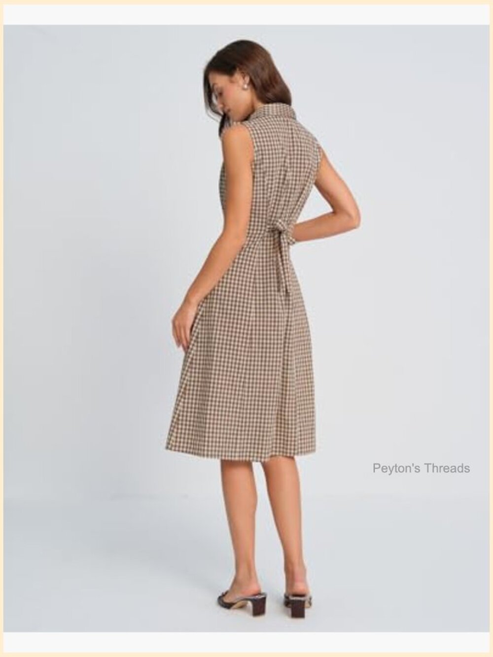 Sleeveless Button Up Midi A Line Dress Work Casual Premium Plaid Dress - Picture 5 of 6